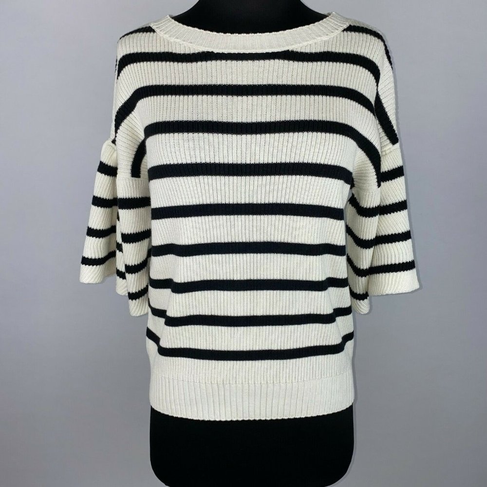 Chaser S Striped Bell Short Sleeve Sweater Acrylic Cotton